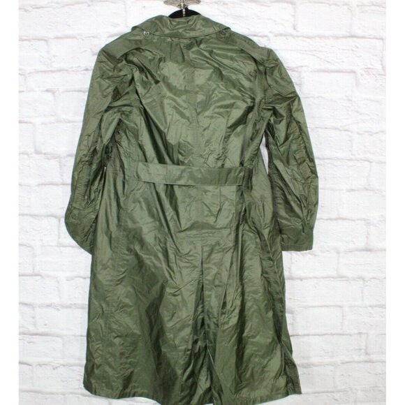 Nylon Green Rubber Coated Button Down Lined Long Raincoat Size 38 - Picture 6 of 10